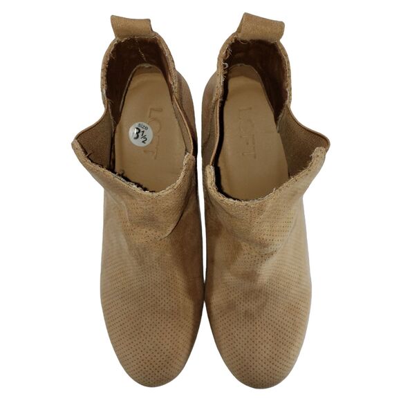 Loft 8.5 Chelsea Ankle Boots Womens Tan Perforated Faux Suede 1.5" Block Heel - Picture 9 of 12
